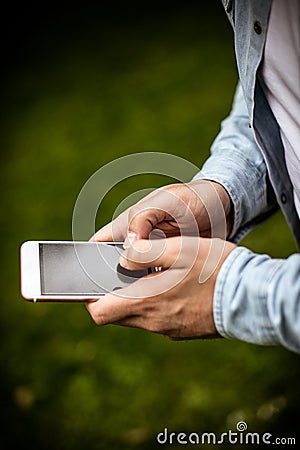 Typing message. Close up. Stock Photo