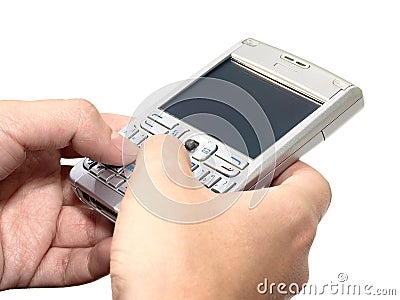 Typing message on the personal digital assistant Stock Photo