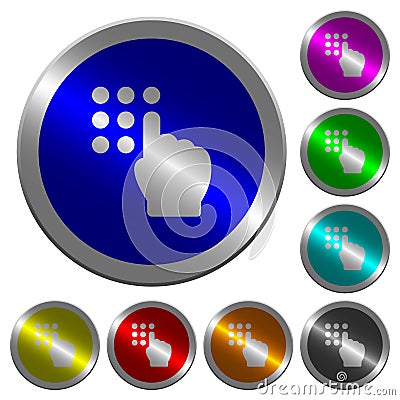 Typing security code luminous coin-like round color buttons Stock Photo