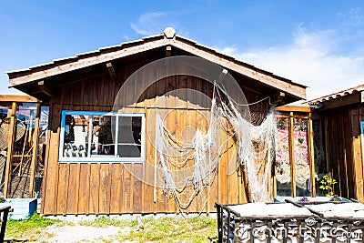 Typique colored wooden houses in biganos port Stock Photo