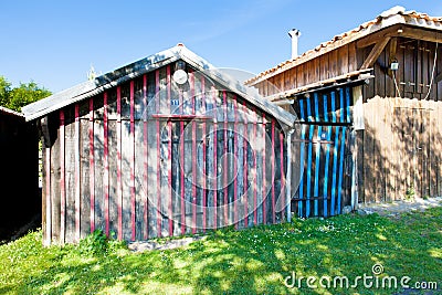 Typique colored wooden houses in biganos port Stock Photo