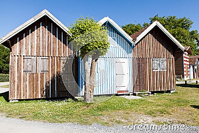 Typique colored wooden houses in biganos port Stock Photo