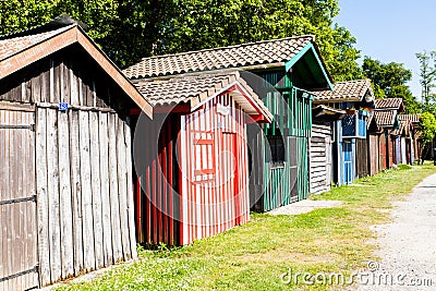 Typique colored wooden houses in biganos port Stock Photo