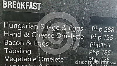 Typo Error in Restaurant Food Menu Stock Photo