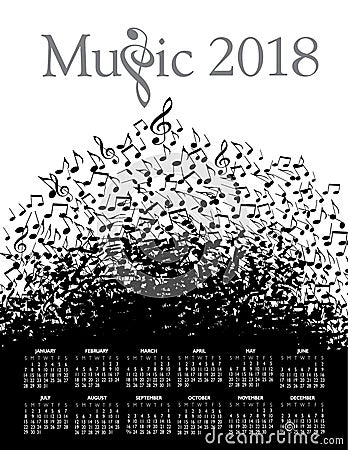 Typographic fun in this 2018 music calendar Vector Illustration