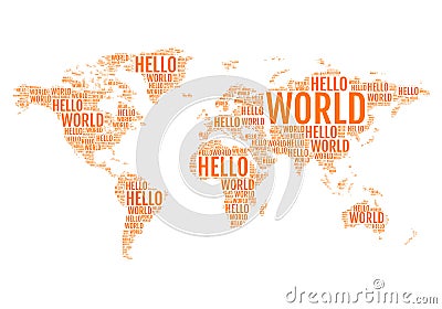 Typographic hello world map, Cartoon Illustration