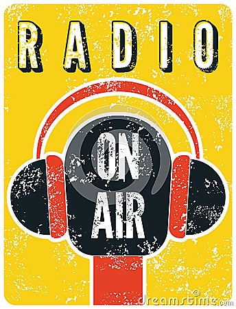 Typographic retro grunge radio station poster. Microphone On air. Vector illustration. Vector Illustration