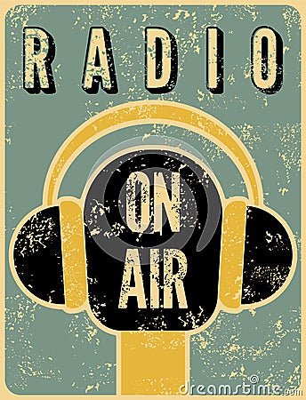 Typographic retro grunge radio station poster. Microphone On air. Vector illustration. Vector Illustration