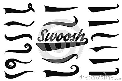 Typographic swash and swooshes tails. Retro swishes and swashes for athletic typography, logos, baseball font Vector Illustration
