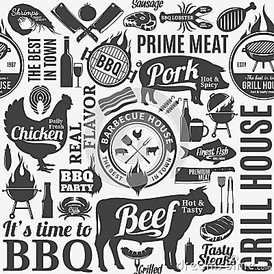 Typographic vector barbecue seamless pattern or background Vector Illustration