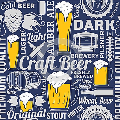 Typographic vector beer seamless pattern or background Vector Illustration