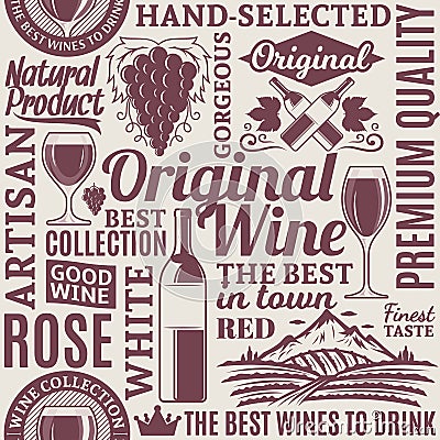 Typographic vector wine seamless pattern or background Vector Illustration