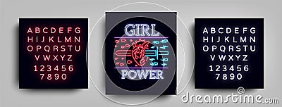 Typographical slogan with a vector for printing on a T-shirt. Neon sign Symbol, illustration on the theme of feminism Vector Illustration