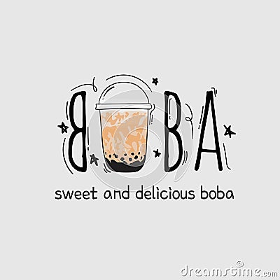 Typography design of Boba for boba drink logo design for beverage advertisement Vector Illustration