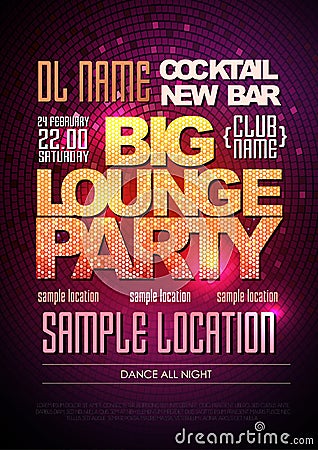 Typography Disco poster big lounge party Vector Illustration