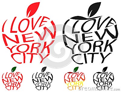 Typography envelope distort vector text I love New York city in Big Apple symbol sign shape. Distorted text I love NYC. T shirt Vector Illustration