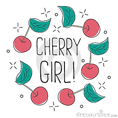 Typography graphic slogan cherry girl, vector for modern t shirt print Vector Illustration
