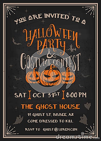 Typography Halloween Party and costume contest Invitation card Vector Illustration