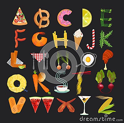 Typography Kitchen Poster. Food Alphabet. Vector Illustration. Vector Illustration