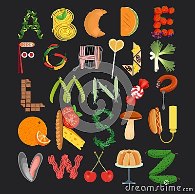 Typography Kitchen Poster. Food Alphabet. Vector Illustration. Vector Illustration