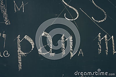 Typography lesson with blackboard with handwritten chalk letters Stock Photo