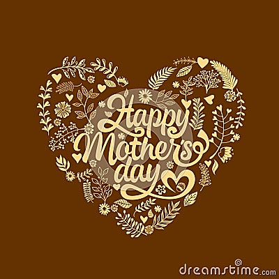 Typography and lettering with design elements and silhouettes for a happy mother`s day Vector Illustration