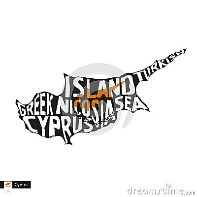 Typography map silhouette of Cyprus in black and flag colors Vector Illustration