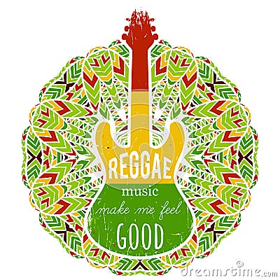 Typography poster with guitar on ornate mandala background. Vector Illustration