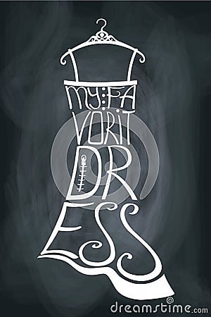 Typography Silhouette of woman dress from words on school board Vector Illustration