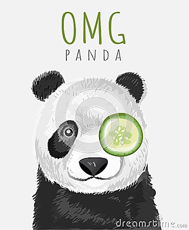 Typography slogan and hand drawn panda with cucumber for printing, t shirt Vector Illustration