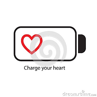 Typography slogan. Icon - a battery with a heart. Vector illustration. Love charger - creative Valentines Day heart Vector Illustration