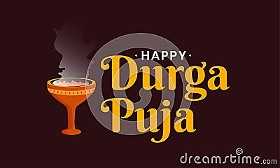 Typography text on indian festival of durga puja with Dhunuchi element Vector Illustration