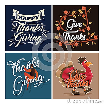 Typography Thanksgiving Celebration Greeting Card Collection With Ornament Stock Photo