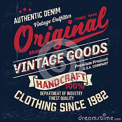 Typography vintage denim brand logo print for t-shirt. Retro illustration Cartoon Illustration