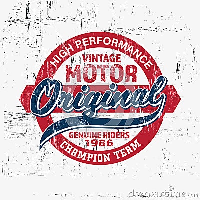 Typography vintage motor brand logo print for t-shirt. Retro illustration Cartoon Illustration