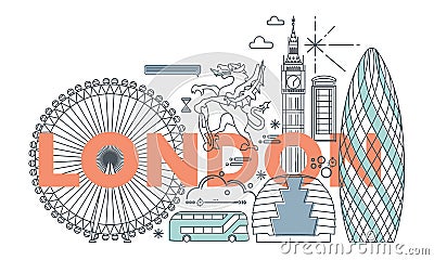 Typography word London city branding technology concept vector illustration Editorial Stock Photo