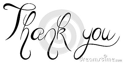 Thank you black Vector lettering. White back. Vector Illustration