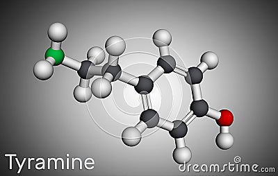 Tyramine, tyramin molecule. It is monoamine compound derived from tyrosine. Molecular model Stock Photo