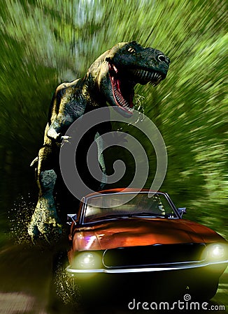 Tyrannosaurus chase Stock Photo