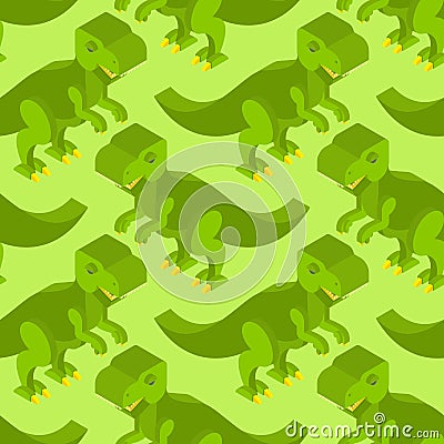 Tyrannosaurus isometric texture. Dinosaur seamless pattern. Prehistoric monster with teeth. Ancient reptile of Jurassic period. T Vector Illustration