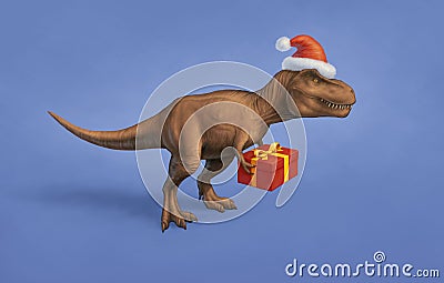 Tyrannosaurus rex carrying christmas present Stock Photo