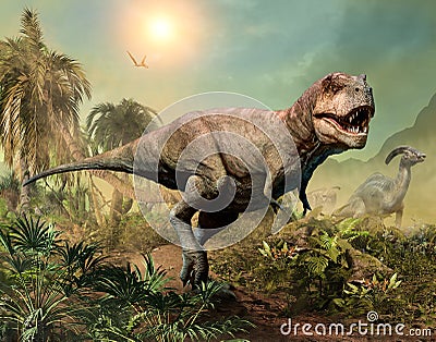 Tyrannosaurus rex scene 3D illustration Cartoon Illustration