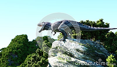 Tyrannosaurus Rex on the rocky cliffs. prehistoric nature. 3d rendering. Stock Photo