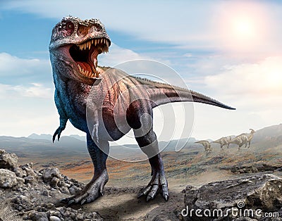 Tyrannosaurus rex scene 3D illustration Cartoon Illustration
