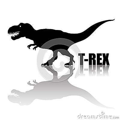 Tyrannosaurus Rex. Silhouette with transparent reflection. arnivorous dinosaur. T rex walking and roaring. Hand drawn Vector Illustration