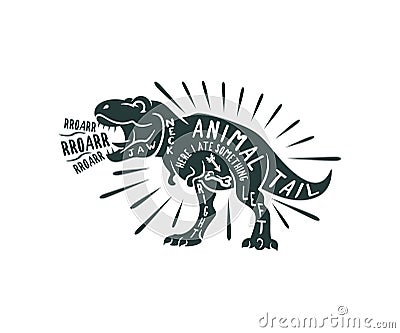 Tyrannosaurus Rex typography out of words, retro and vintage style, print for T-shirt and logo design. Dinosaur, animals, wildlife Vector Illustration