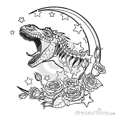 Tyrannosaurus roaring sketch on White background Vector Illustration