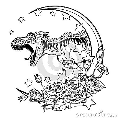 Tyrannosaurus roaring sketch on White background Vector Illustration