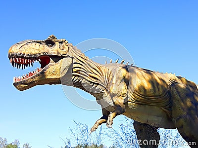 Tyrannosaurus t rex dinosaur reptile wild jurassic park ready to attack Editorial Stock Photo