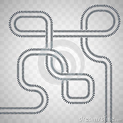 Tyre tracks of a tractor silhouettes. The convoluted path from farm equipment vector illustration Cartoon Illustration